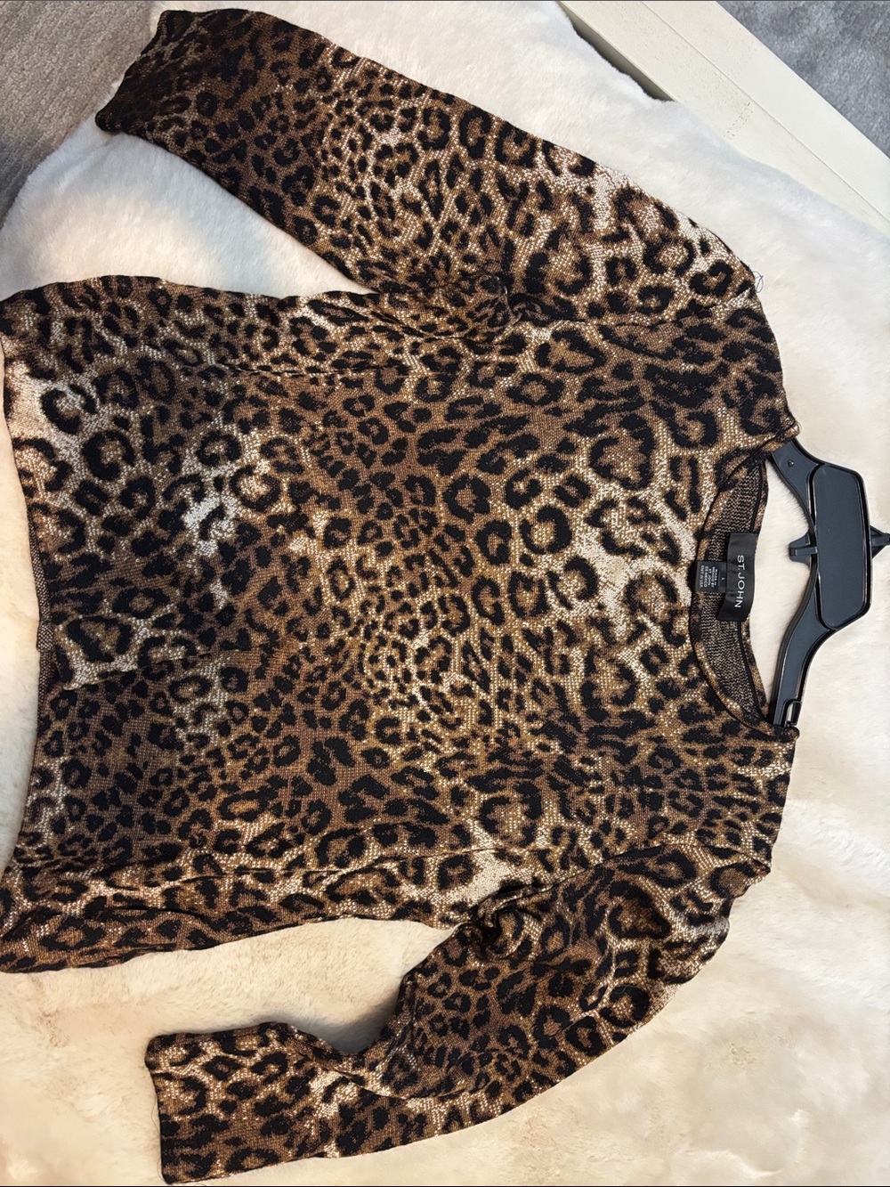 St. John Metallic Leopard Print Knit Top - Brown & Black